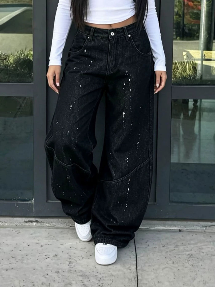 Plus Size Ink Splashing Loose Jeans GYLN 0298