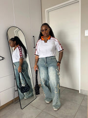 Plus Size Five Star Raw Edge Straight Jeans GYLN 0013