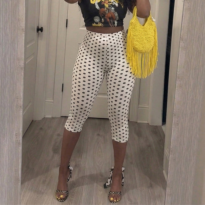 High Waist Polka Dot Print Seventh Pants MXBF J26PT151