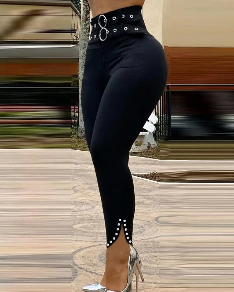 High Waist Solid Color Split Pants GJMF 97766