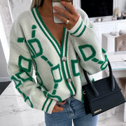 Long Sleeve V Neck Knits Print Coat YMZY 509