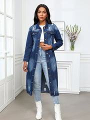 Long Ripped Denim Trench Coat Jacket GQDH 9932