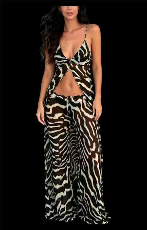 Animal Pattern Printed Sling Maxi Dress GXBQ 105