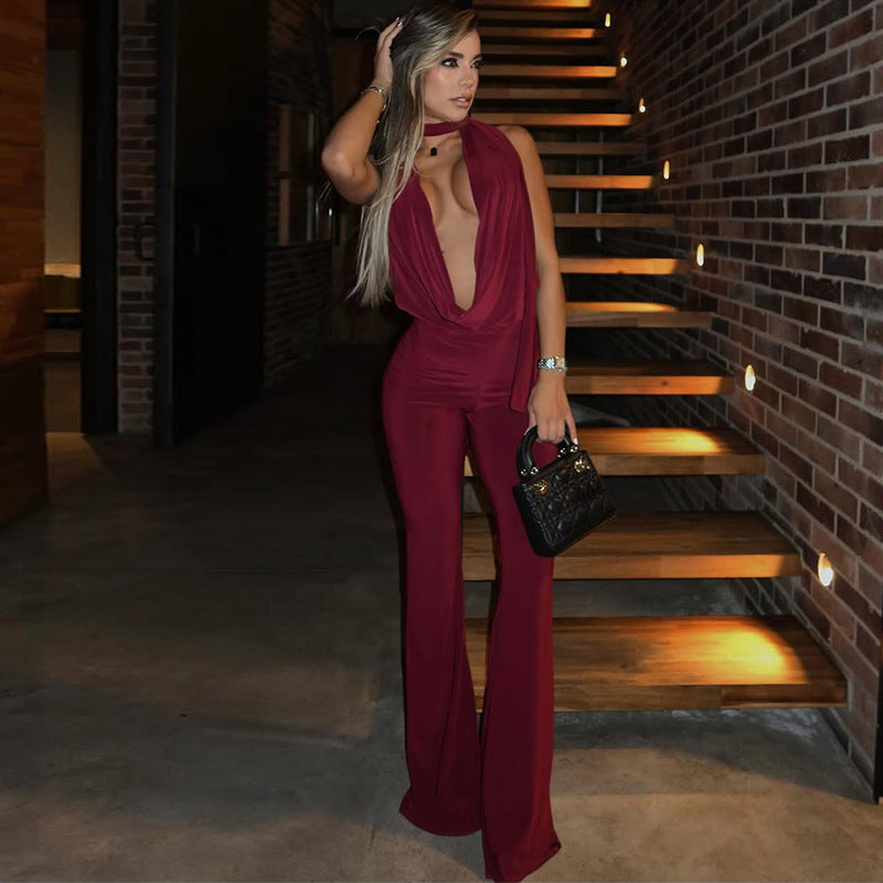 Solid Color Tie Up Backless Jumpsuit SHD 9592