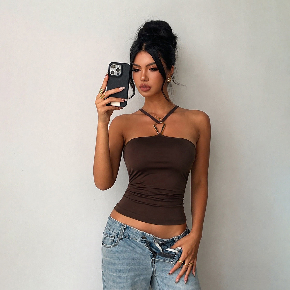 Solid Color Halterneck Tank Tops GZJQ K6B08952A