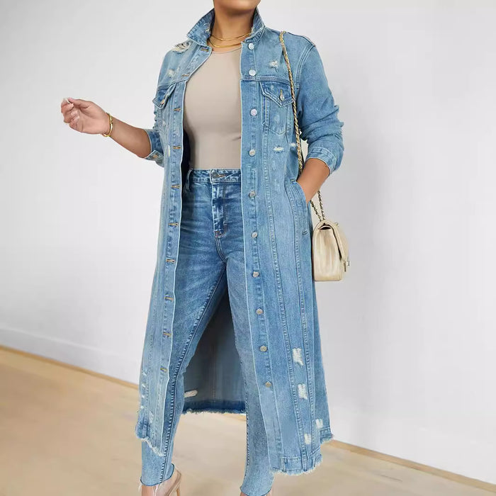 Fashion Holes Long Sleeve Denim Coat GKNF TSC 2328