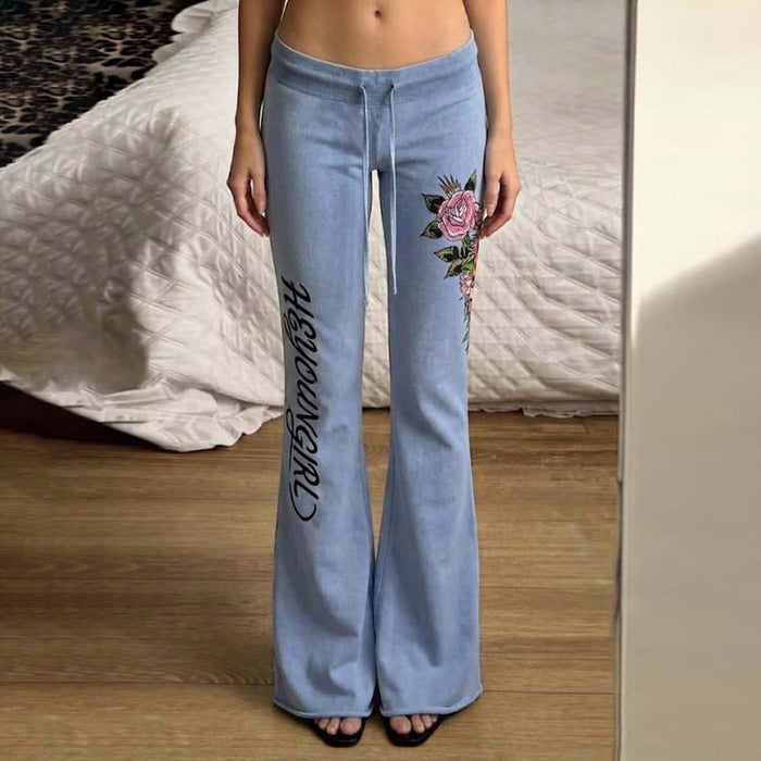 Letter Floral Prints Micro Flare Jeans GPKJ MR49397