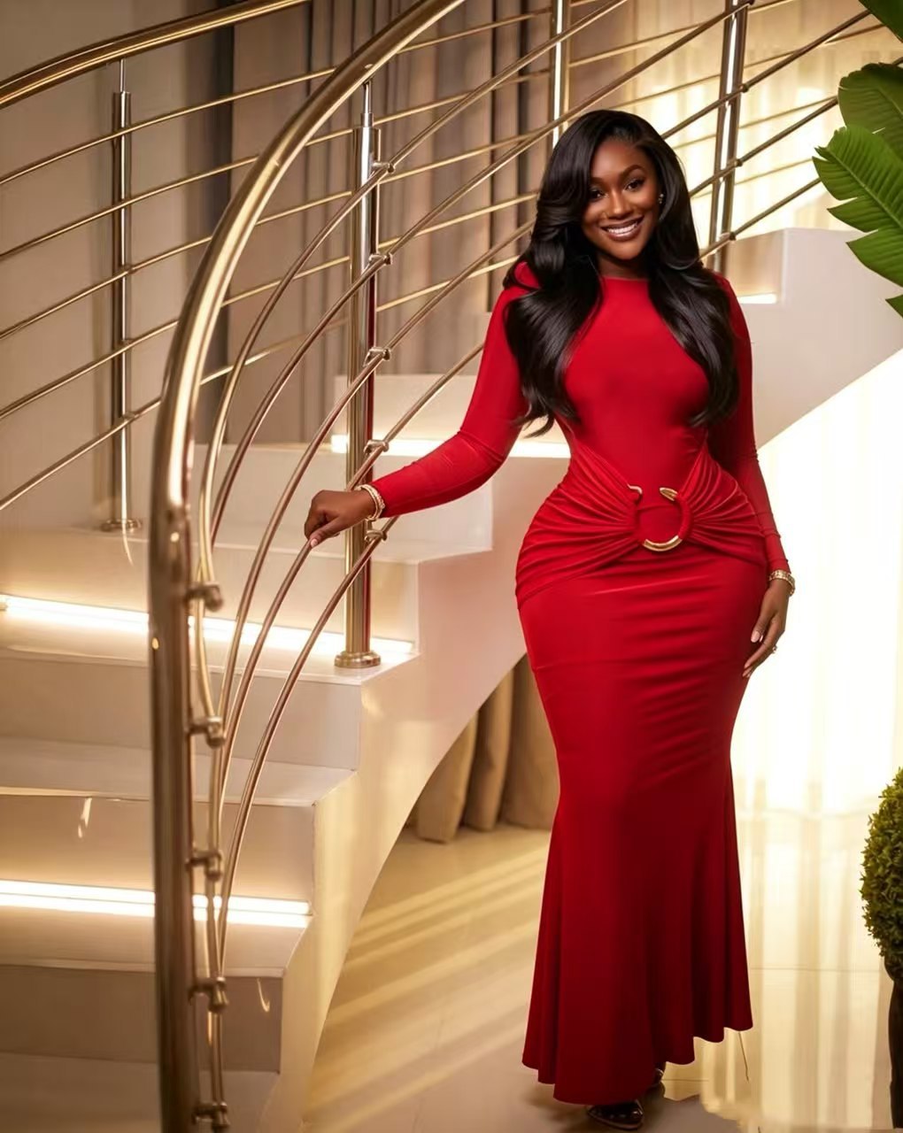 Long Sleeve Solid Color Maxi Dress GADE 10206