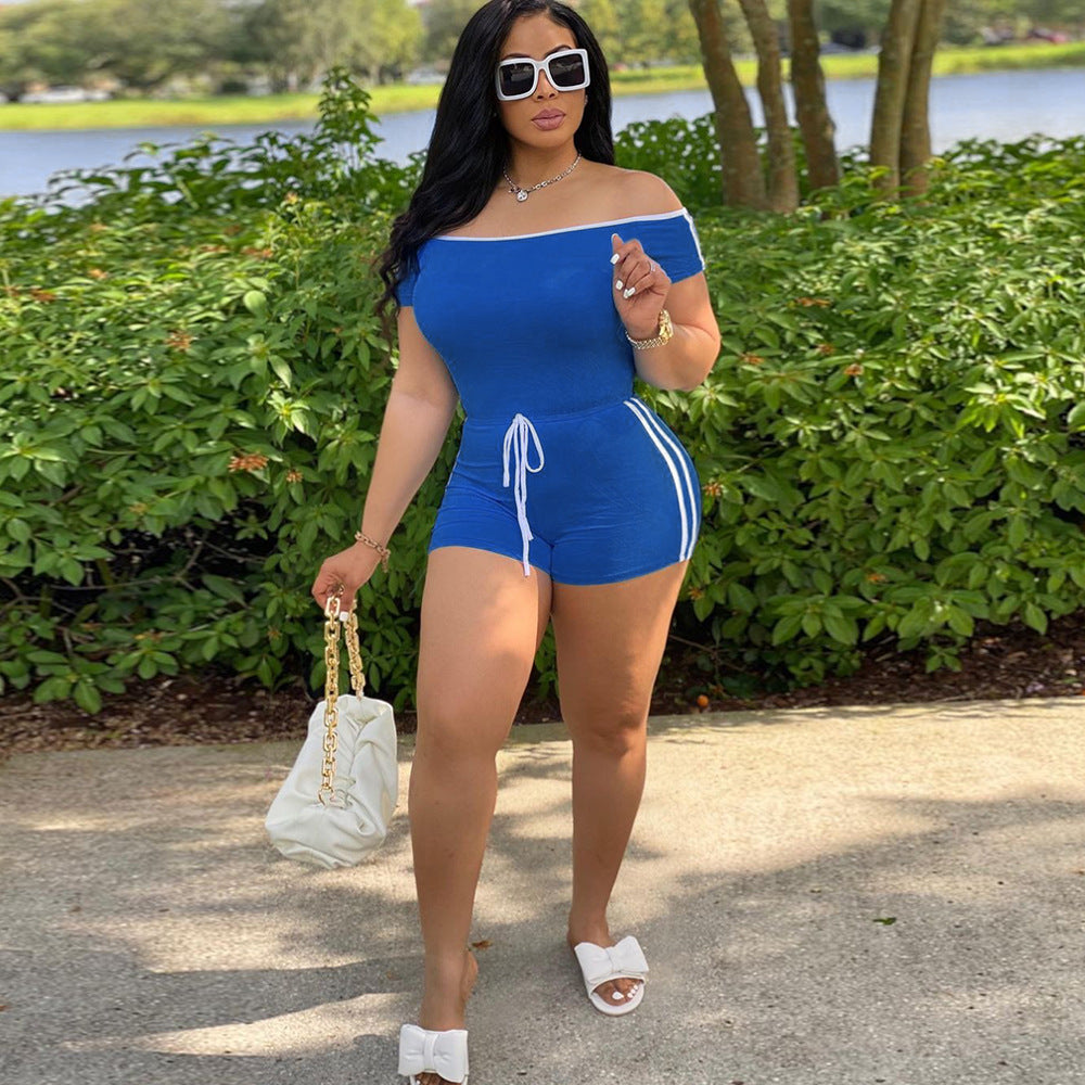 Solid Color One Neck Two Piece Shorts Set CYA 901193