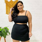 Plus Size Solid Color Sling Vest Culottes Suit NNWF 7199