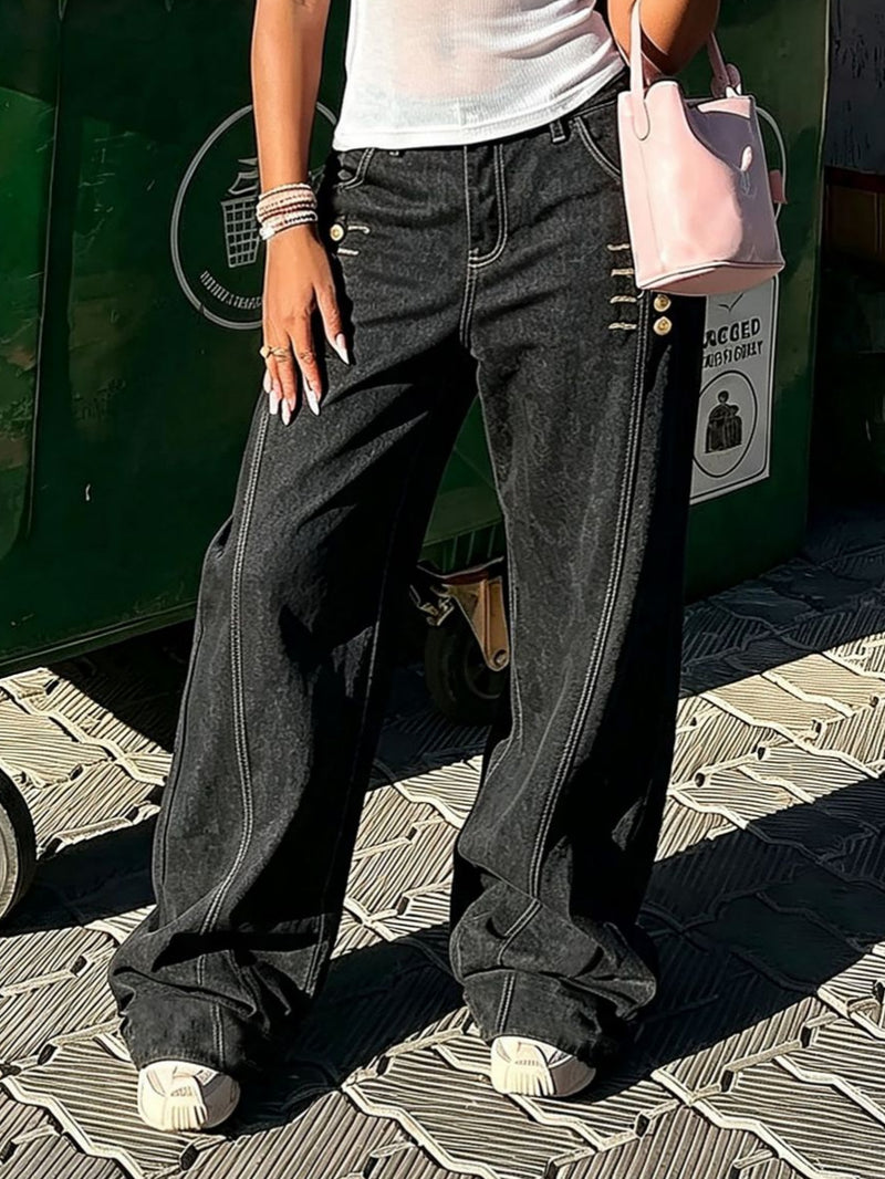 Plus Size Washed Wide Leg Jeans GYLN 0127