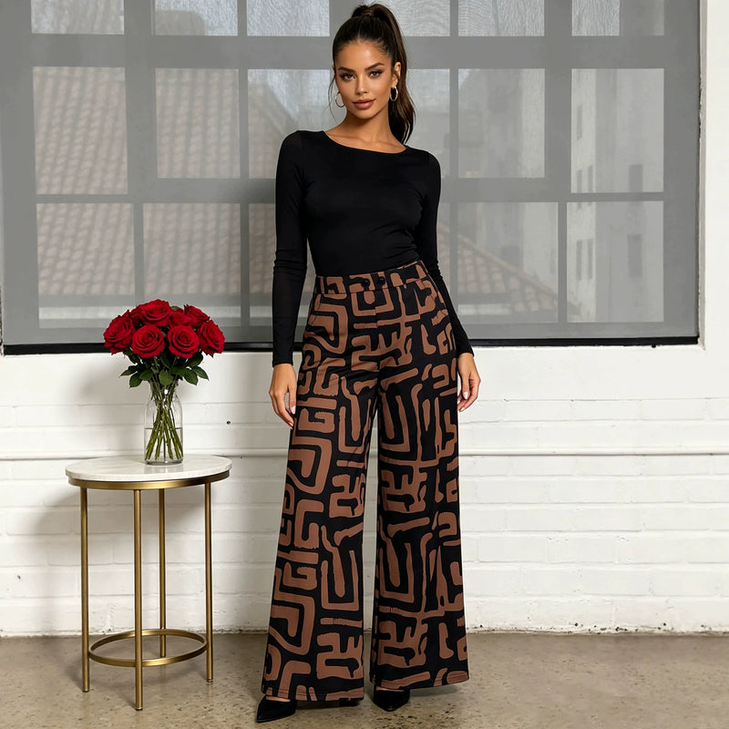 Plus Size Print Casual Straight Pants QMZF 2168