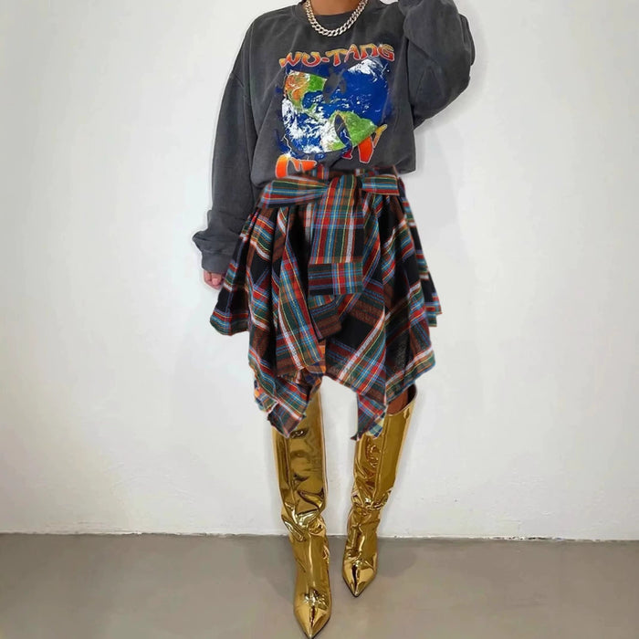Plaid Print Irregular Half Body Skirt QYMF N104