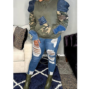 Camouflage Print Patchwork Long Sleeve Sweatshirt QYXZ 9162