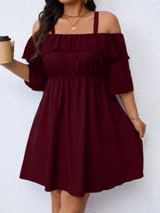 Plus Size Ruffles Off Shoulder Midi Dress GAWE 6764