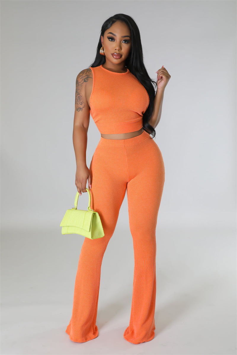 Solid Color Sleeveless Two Piece Pants Set FENF 5001