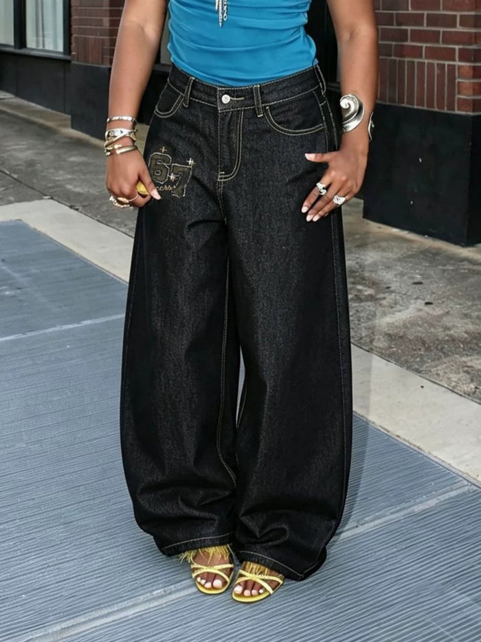 Plus Size Embroidered Wide Leg Jeans GYLN 1697