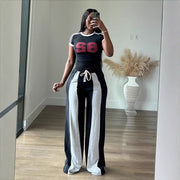 Color Block Patchwork Loose Straight Pants LSD 2490