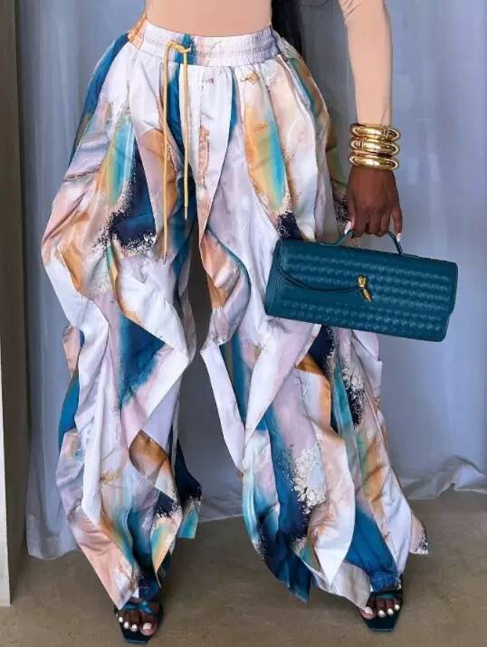 High Waist Print Ruffles Loose Pants LSD 2799
