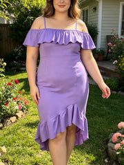 Plus Size Off Shoulder Ruffles Mid Dress GAWE 6770
