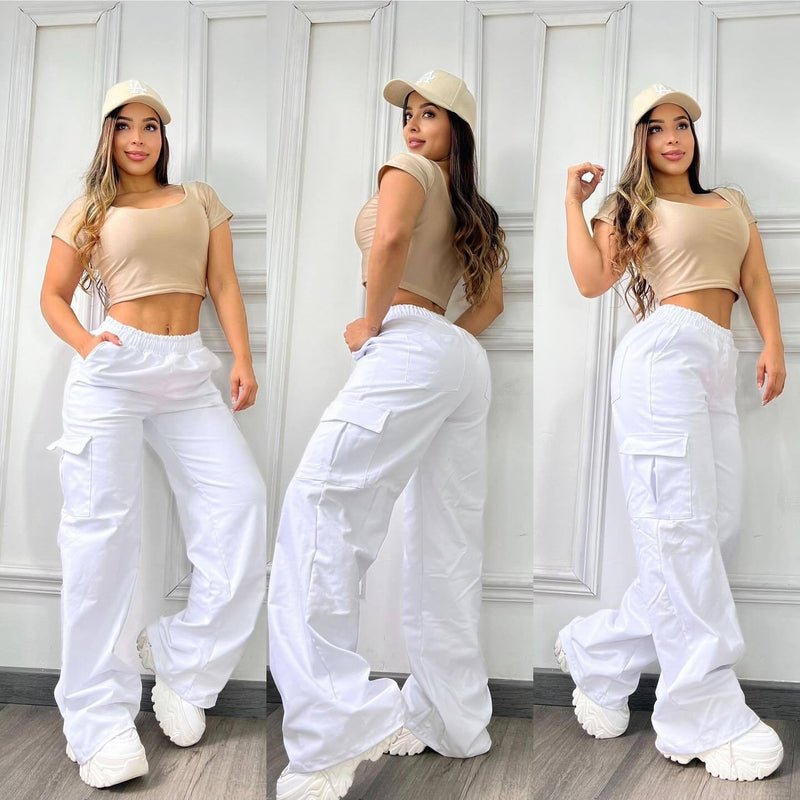 Casual Solid Coor Loose Straight Pants OLYF 6178