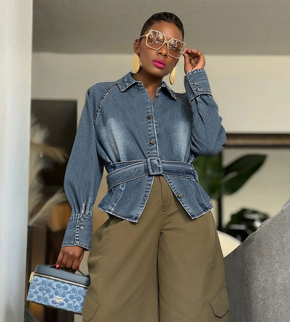 Fashion Long Sleeve Ruffles Denim Coats GYLN 3363