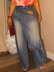 Plus Size Irregular Patchwork Washed Jeans GYLN 1888