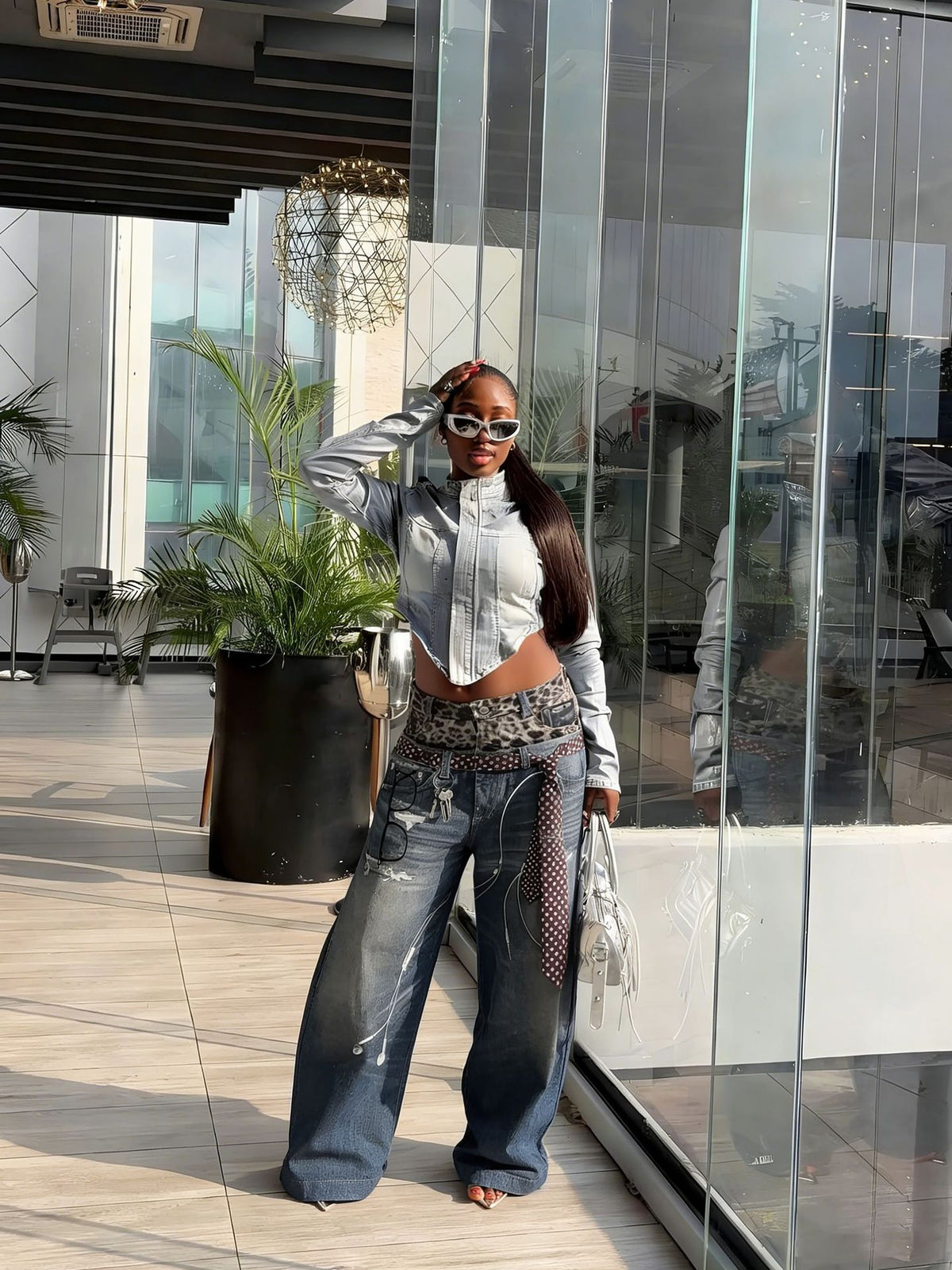 Leopard Print Patchwork Straight Jeans GYLN 4954