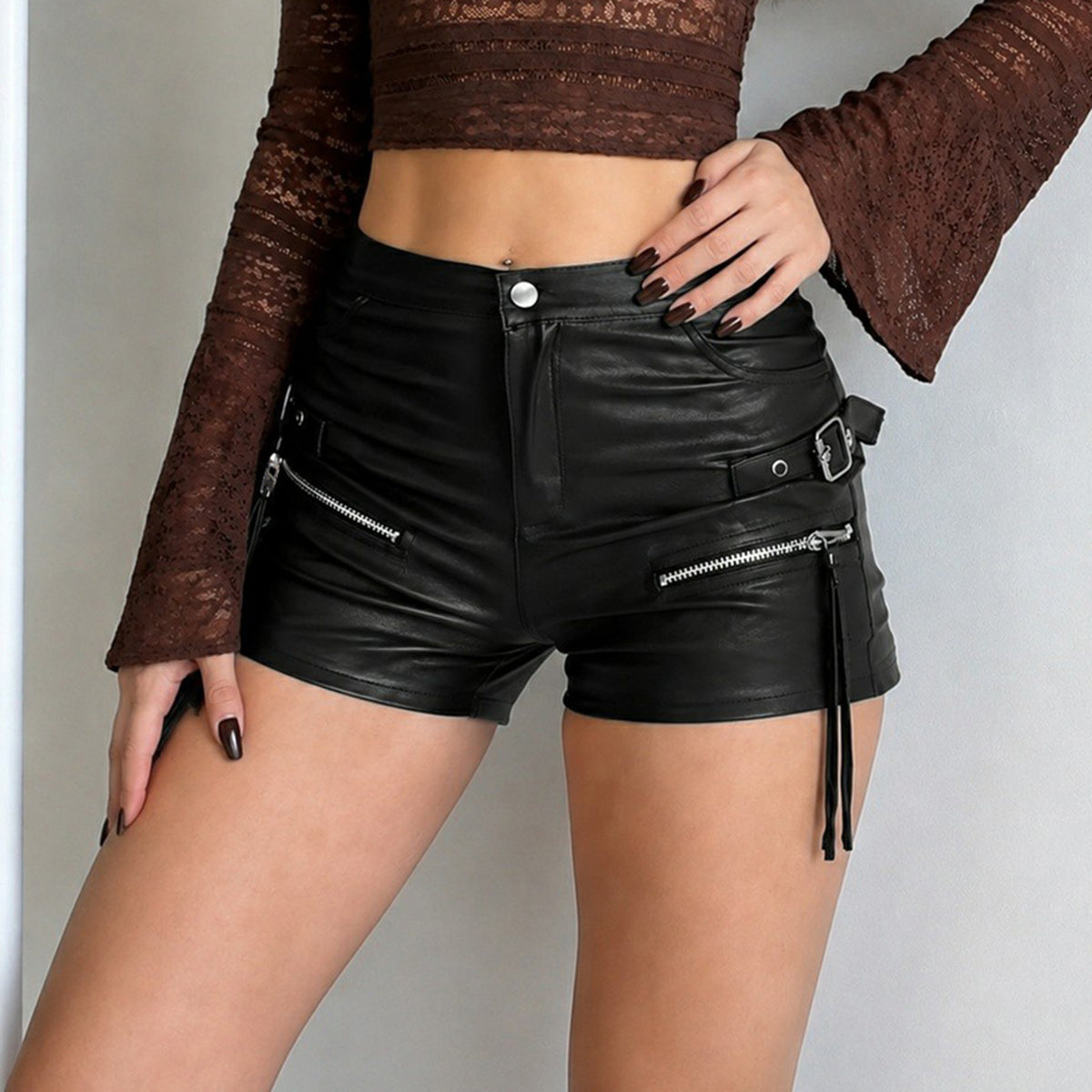 Zipper Leather Shorts GPKJ MR50569