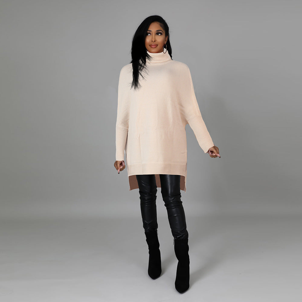 Solid Turtleneck Split Pullover Sweater Top FSXF F337