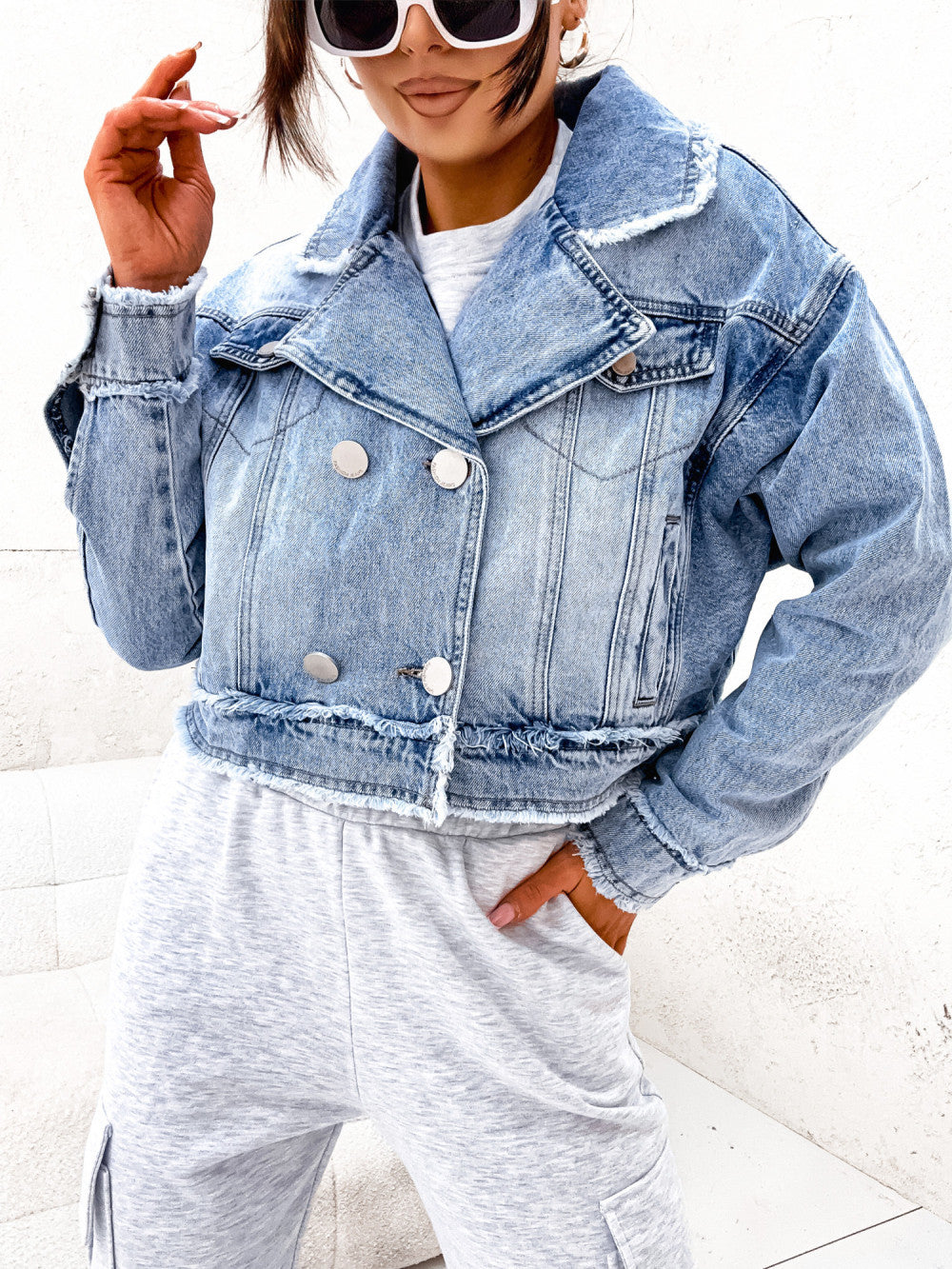 Loose Wash Raw Edge Denim Coats GYAN 8960