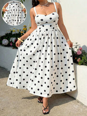 Plus Size Polka Dot Print Sling Maxi Dress GAWE 6759