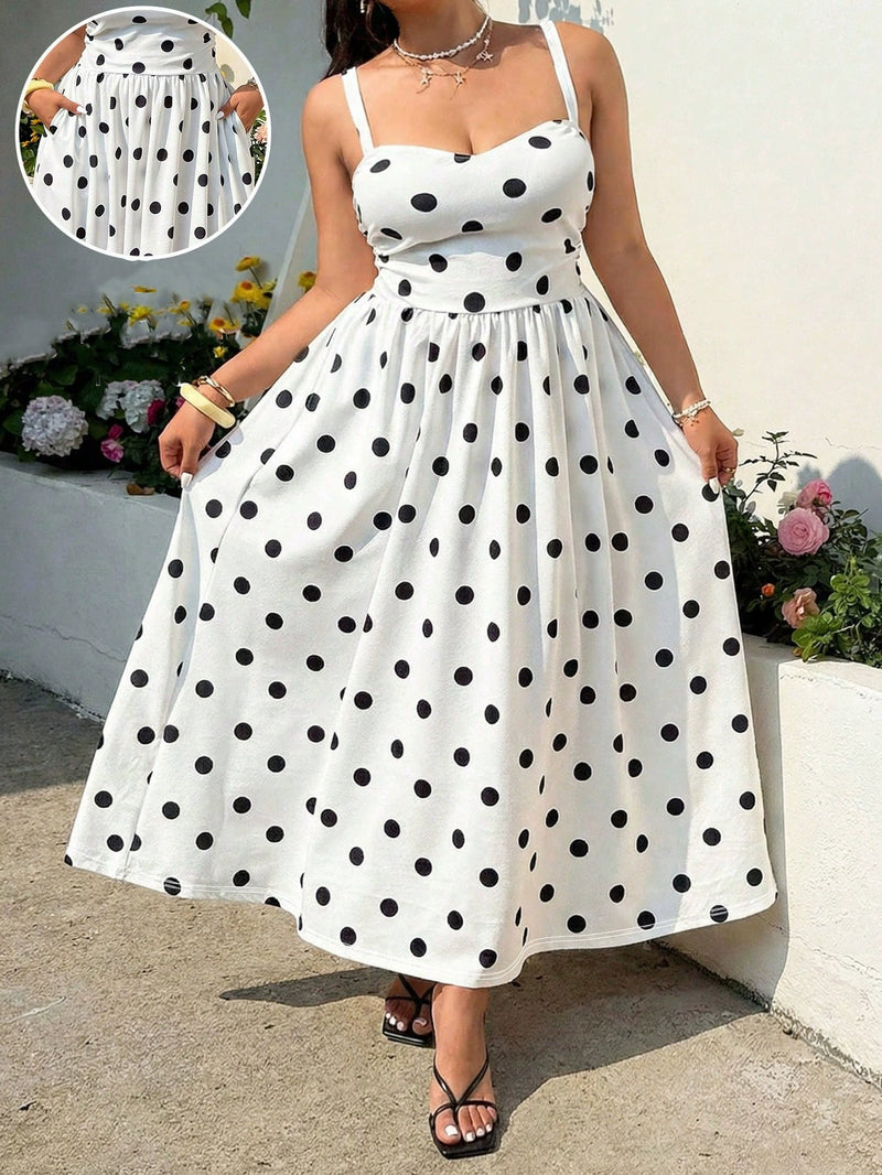 Plus Size Polka Dot Print Sling Maxi Dress GAWE 6759