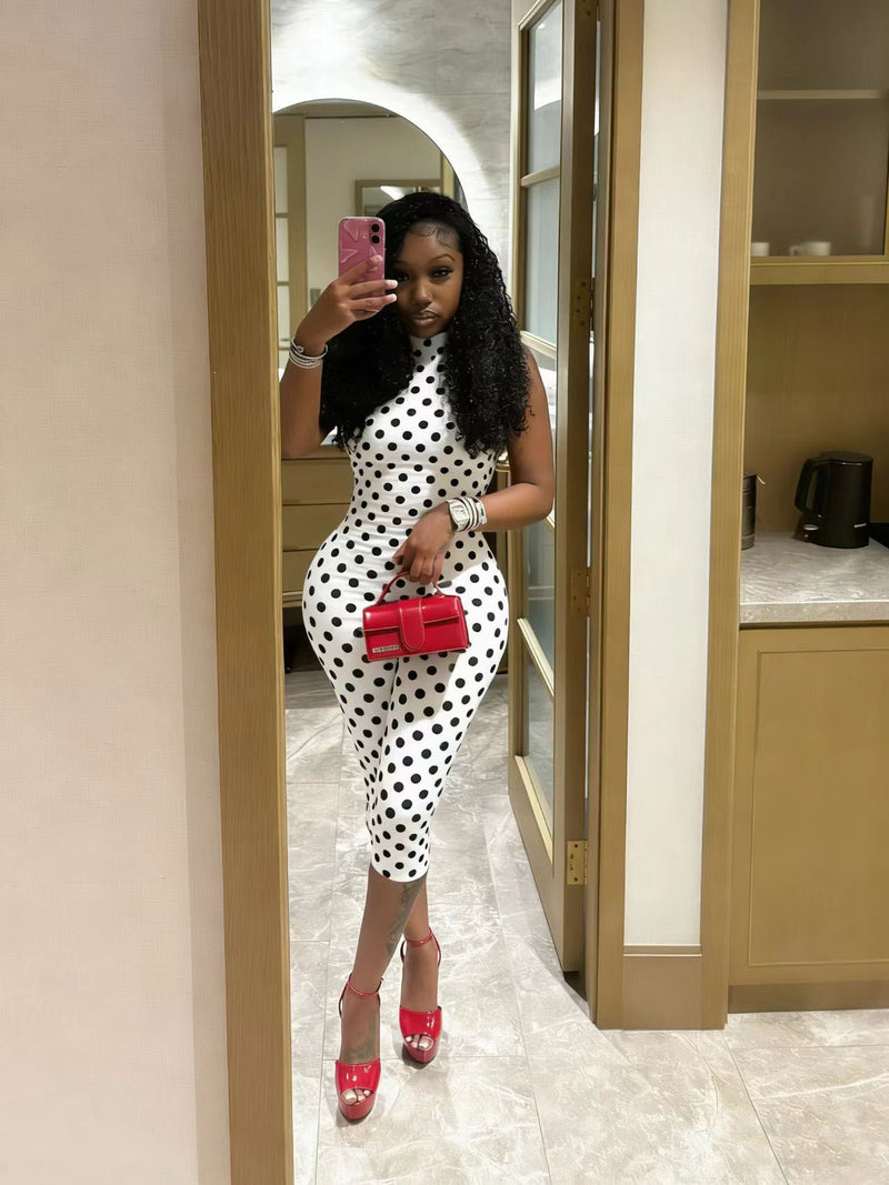Polka Dots Print Backless Jumpsuit CM 60313