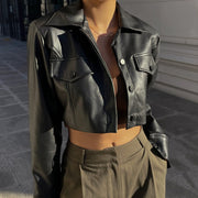 Long Sleeve Cardigan Leather Coat GPBY 14524