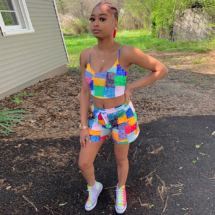 Paisley Print Cami Top And Shorts 2 Piece Sets GLF 8134