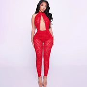 Deep V Neck Backless Lace Jumpsuit GPBY SU8344