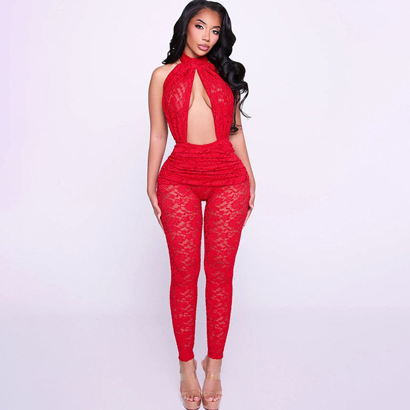 Deep V Neck Backless Lace Jumpsuit GPBY SU8344