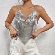 Sexy Backless Metallic Chain Tie Sequin Top GZYY 21095