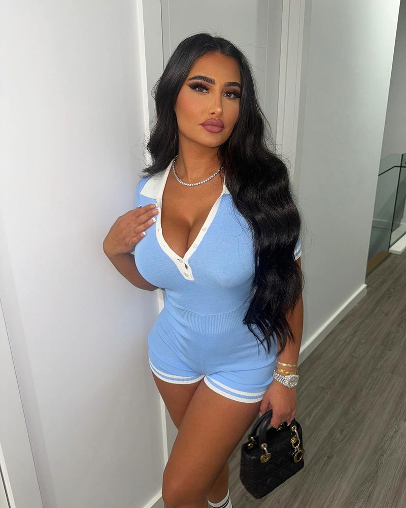 Solid Color Lapel Slim Romper YWXS K25L597