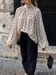 Polka Dot Printed Lantern Sleeve Chiffon Shirts GHYX XY9018