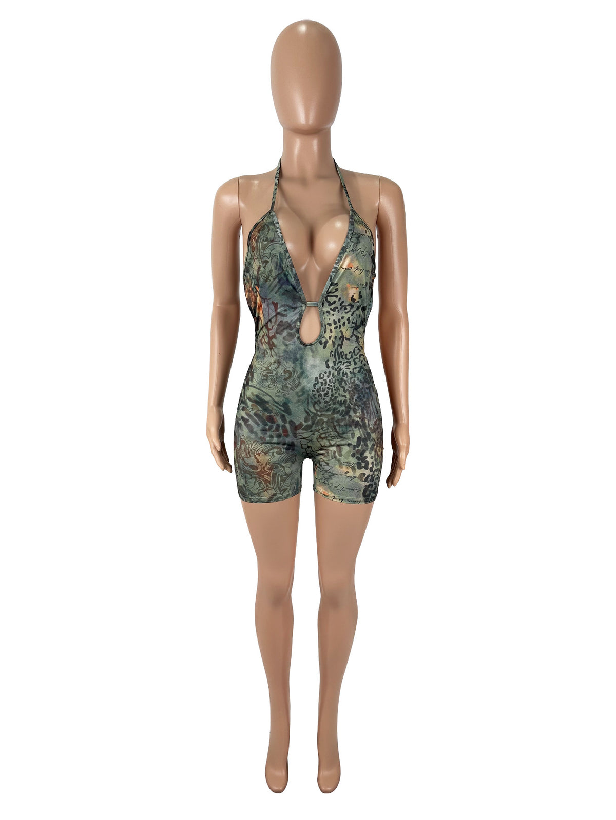 Leopard Print Hollow Out Halterneck Romper SHD 9793