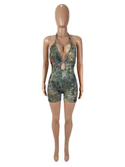 Leopard Print Hollow Out Halterneck Romper SHD 9793