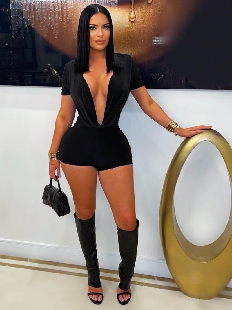 Deep V Neck Solid Color Romper SFY 829