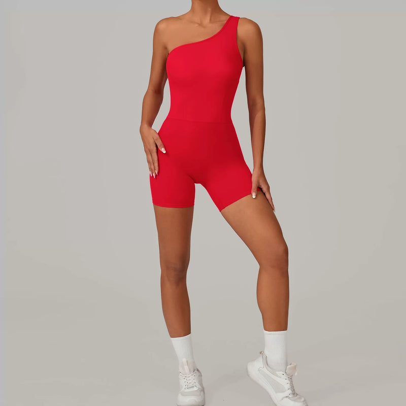Solid Color Single Shoulder Fitness Romper GQSA 1312