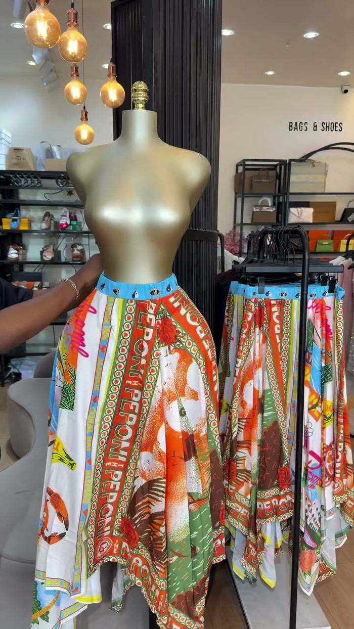 Print Irregular Loose Half Body Skirt GCNE 75310