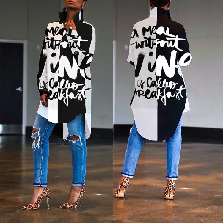 Plus Size Printed Long Sleeve Irregular Shirt ORY 5089 1