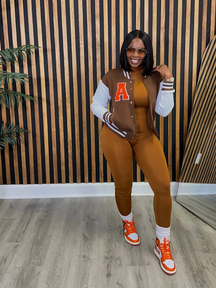 Color Block Long Sleeve Print Baseball Jacket ZDF 31323