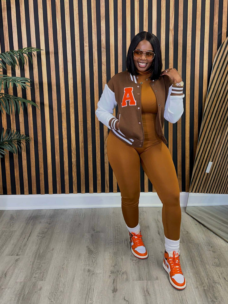 Color Block Long Sleeve Print Baseball Jacket ZDF 31323