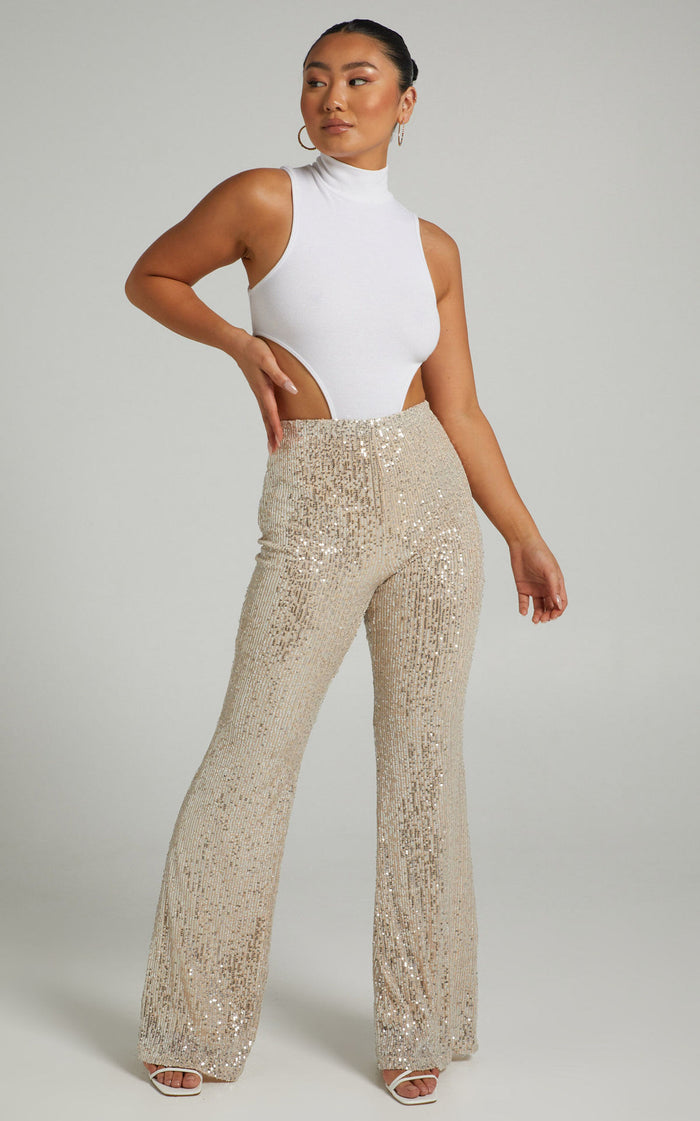 Plus Size Fashion Sequin Flare Pants GYOM 8916